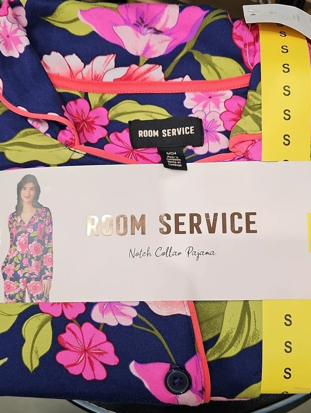 Room Service Notch Collar Pajama Floral Set Blue & Pink Small